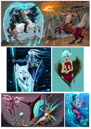 Fantasy Scenes Featuring Mythical Creatures and Magical Characters Free Vector