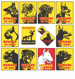 Beware of Dog Warning Signs with Various Dog Breeds Free Vector