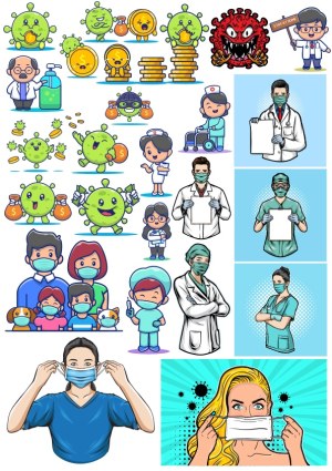 Coronavirus and Healthcare Professionals Vector Collection Free Vector