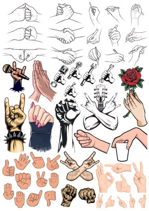 Diverse Hand Gestures and Actions Vector Collection Free Vector