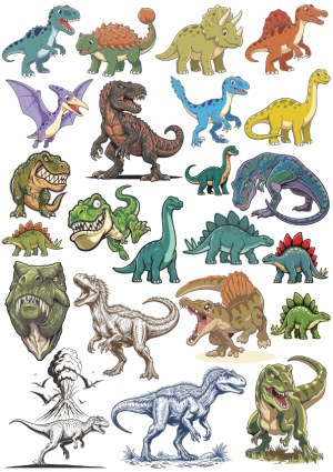 Collection of Colorful and Sketch Style Dinosaur Illustrations Free Vector