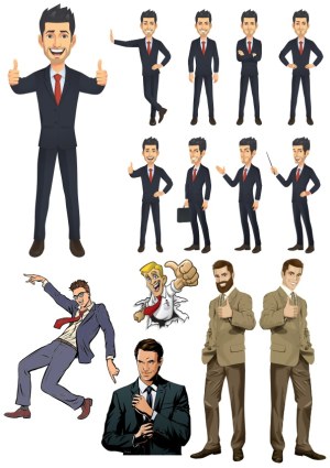 Businessmen in Various Poses and Expressions Vector Set Free Vector