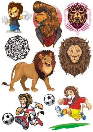 Diverse Lion-Themed Cartoon and Stylized Vector Illustrations Free Vector