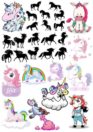 Collection of Colorful and Silhouette Unicorn Vector Illustrations Free Vector