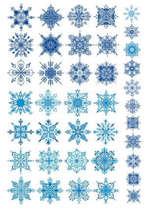 Set of Decorative Blue Snowflake Vector Designs Free Vector