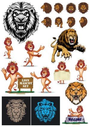 Lion Mascot and Head Vector Set Free Vector