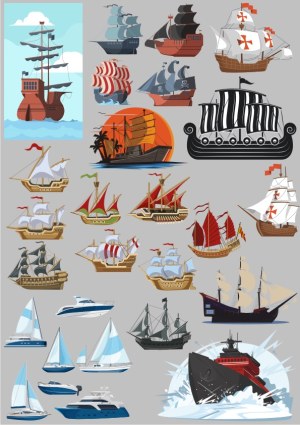 Collection of Various Historical and Modern Ships Vector Illustrations Free Vector