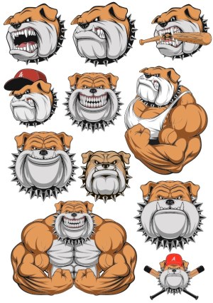 Bulldog Mascot Vector Set with Various Expressions and Poses Free Vector