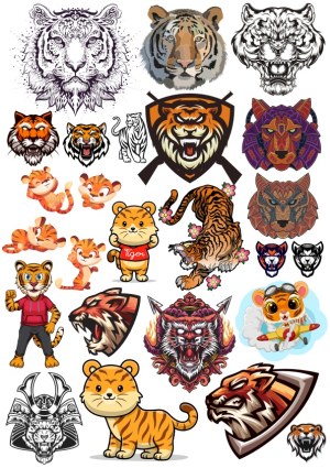 Collection of Tiger Vector Illustrations and Mascots Free Vector