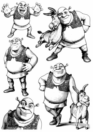 Black and White Sketches of Fantasy Ogre and Donkey Characters Free Vector