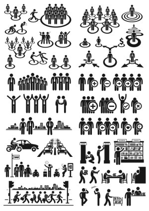 Set of Black and White Business and Urban Life Icons Free Vector