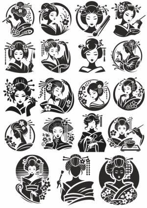 Set of Traditional Japanese Geisha Silhouette Vectors Free Vector