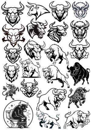 Collection of Bull and Bison Vector Illustrations Free Vector