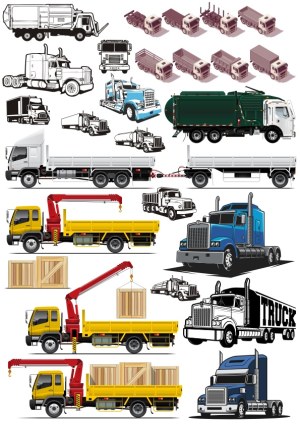 Collection of Various Truck and Heavy Vehicle Vector Illustrations Free Vector