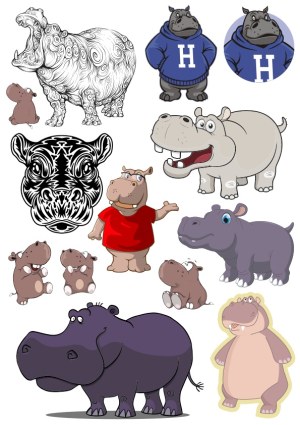 Hippo Vector Collection in Various Artistic Styles and Poses Free Vector