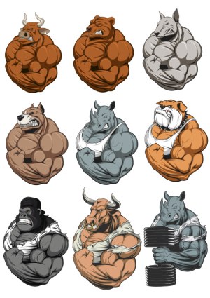 Muscular Animal Mascots Vector Collection Free Vector
