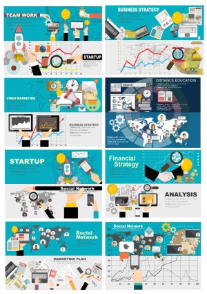 Business and Social Network Strategy Infographic Vector Set Free Vector