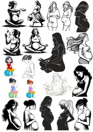 Pregnant Women Silhouettes and Illustrations Collection Free Vector