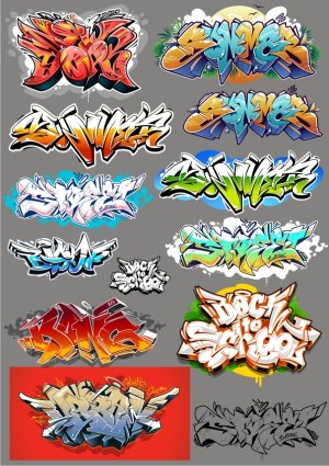 Colorful Urban Graffiti Word Art Collection Free Vector