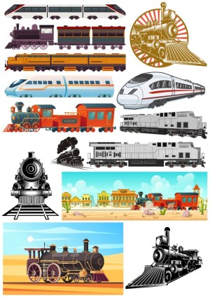Collection of Vintage and Modern Train Illustrations and Scenes Free Vector
