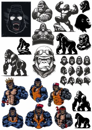 Set of Gorilla and Ape Vector Illustrations and Mascots Free Vector