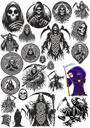 Variety of Grim Reaper and Death-Themed Vector Illustrations Free Vector