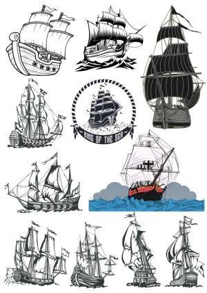 Vintage Sailing Ships and Pirate Ship Vector Collection Free Vector