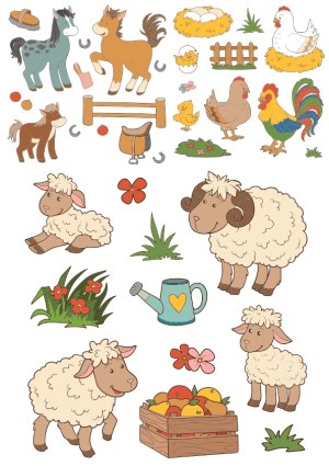 Cute Cartoon Farm Animals and Farm Elements Vector Set Free Vector