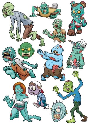 Cartoon Zombie Characters and Heads Collection Free Vector