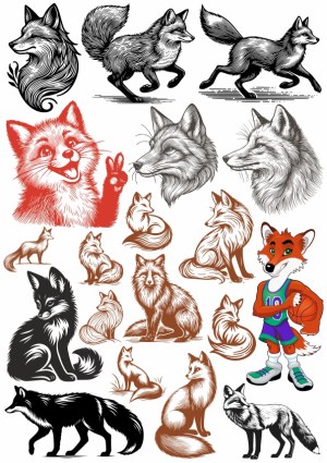 Collection of Stylized Fox Illustrations and Fox Cartoon Character Free Vector