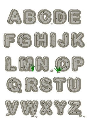Stone Style Alphabet Letters with Grass Details Free Vector