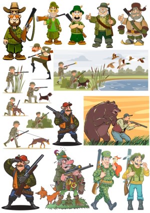 Cartoon Hunters and Hunting Scenes Vector Collection Free Vector