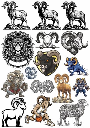 Collection of Artistic Ram and Goat Vector Illustrations Free Vector