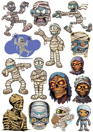 Cartoon Mummy Character Illustrations Set Free Vector