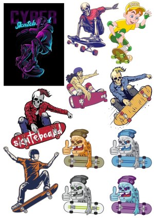 Skateboarding Characters and Cyber Skateboarder Illustrations Free Vector