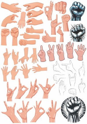 Collection of Various Hand Gestures and Signs Vector Illustrations Free Vector