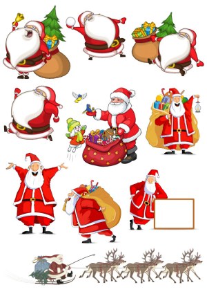 Christmas Santa Claus Cartoon Vector Set with Gifts and Reindeer Free Vector