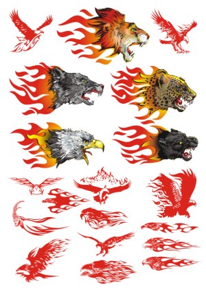 Fiery Animal and Bird Heads Vector Set Free Vector