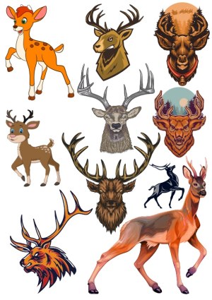 Collection of Deer and Stag Vector Illustrations Free Vector