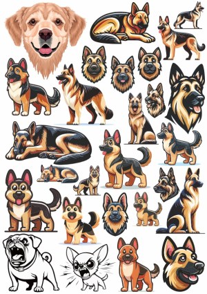 German Shepherd Dog and Mixed Dog Breed Vector Illustrations Free Vector
