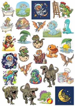 Cute and Realistic Dinosaur Cartoon Vector Pack Free Vector
