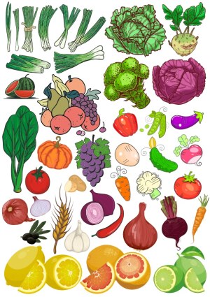 Hand-Drawn Colorful Fruits and Vegetables Vector Collection Free Vector