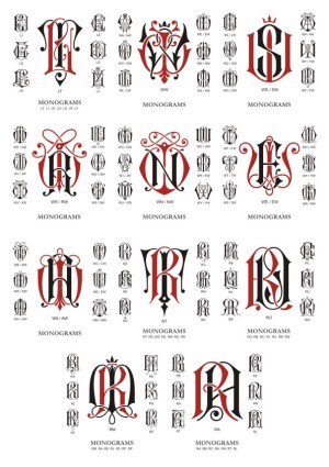 Ornate Vintage Black and Red Monogram Letters Collection Free Vector