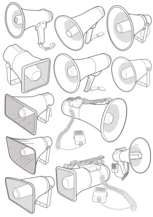 Set of Line Drawing Megaphones and Loudspeakers Free Vector