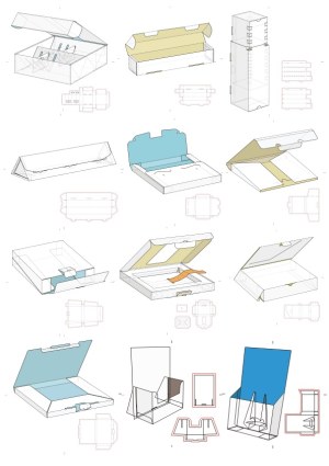 3D Rendered Paper Packaging Box Templates with Die Lines Free Vector