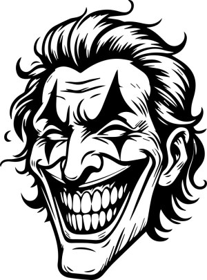 Grinning Evil Clown Face Black and White Vector Free Vector