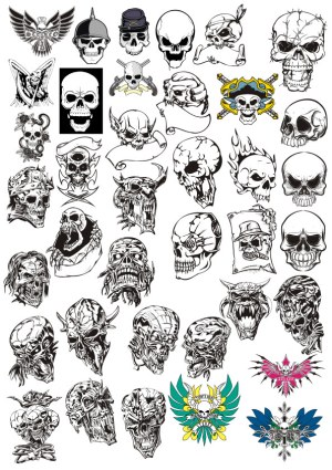 Collection of Various Skull and Skeleton Vector Illustrations Free Vector