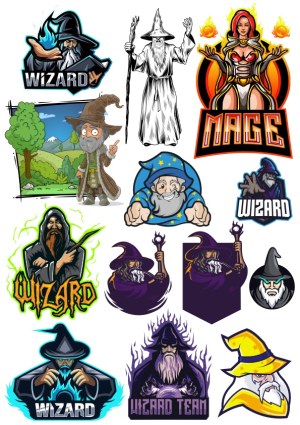 Set of Wizard and Mage Vector Illustrations and Logos Free Vector