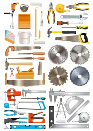 Collection of Hand and Power Tools for Carpentry and DIY Free Vector