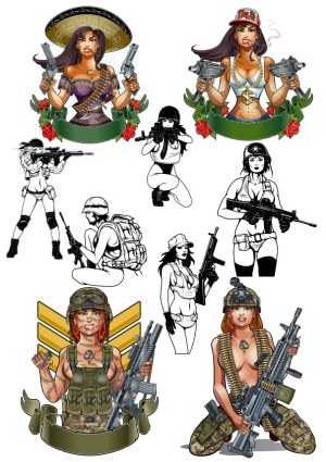 Illustrations of Fierce Armed Women Soldiers and Fighters Free Vector